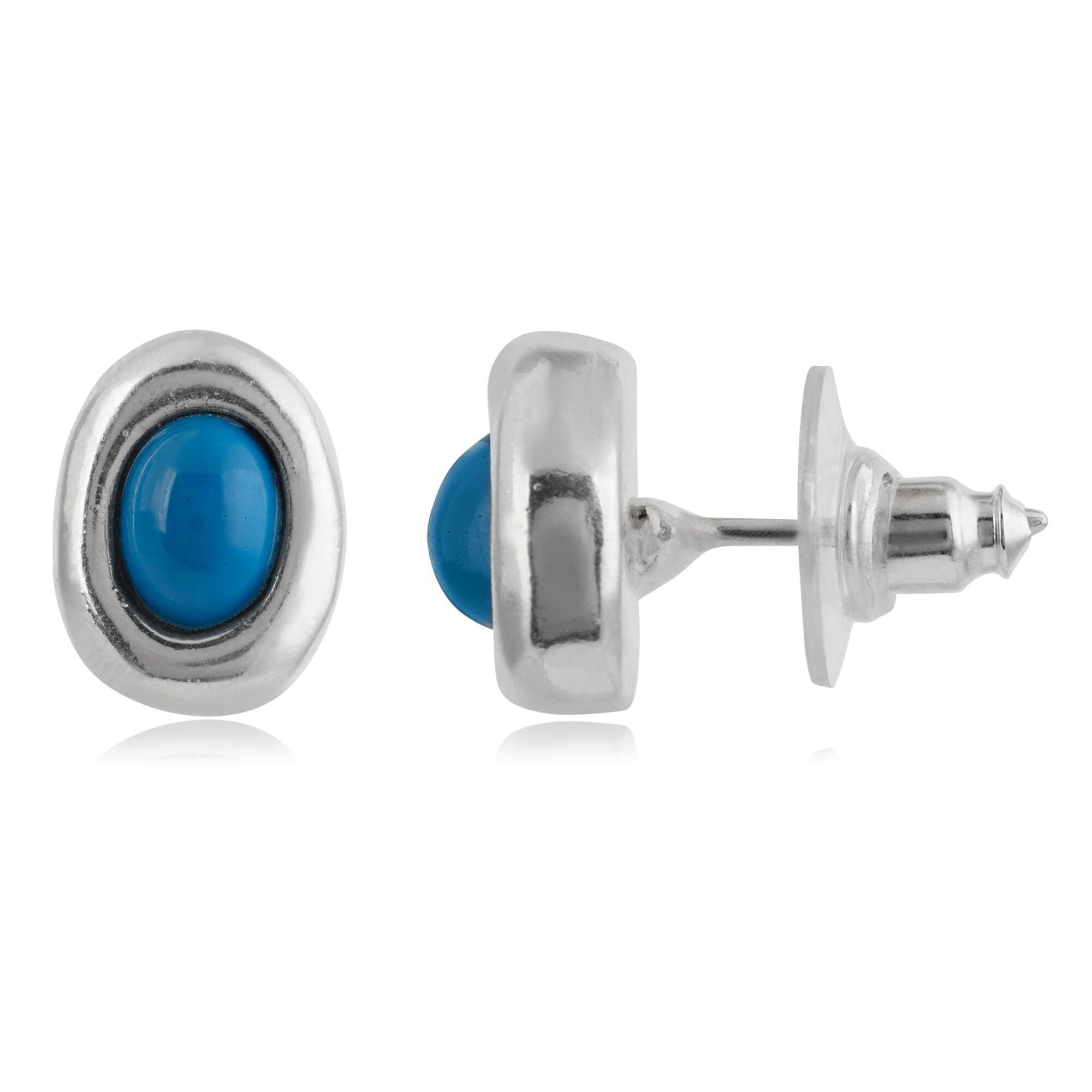 Versilberter „Basic“-Ohrring aus türkisblauem Kunstharz