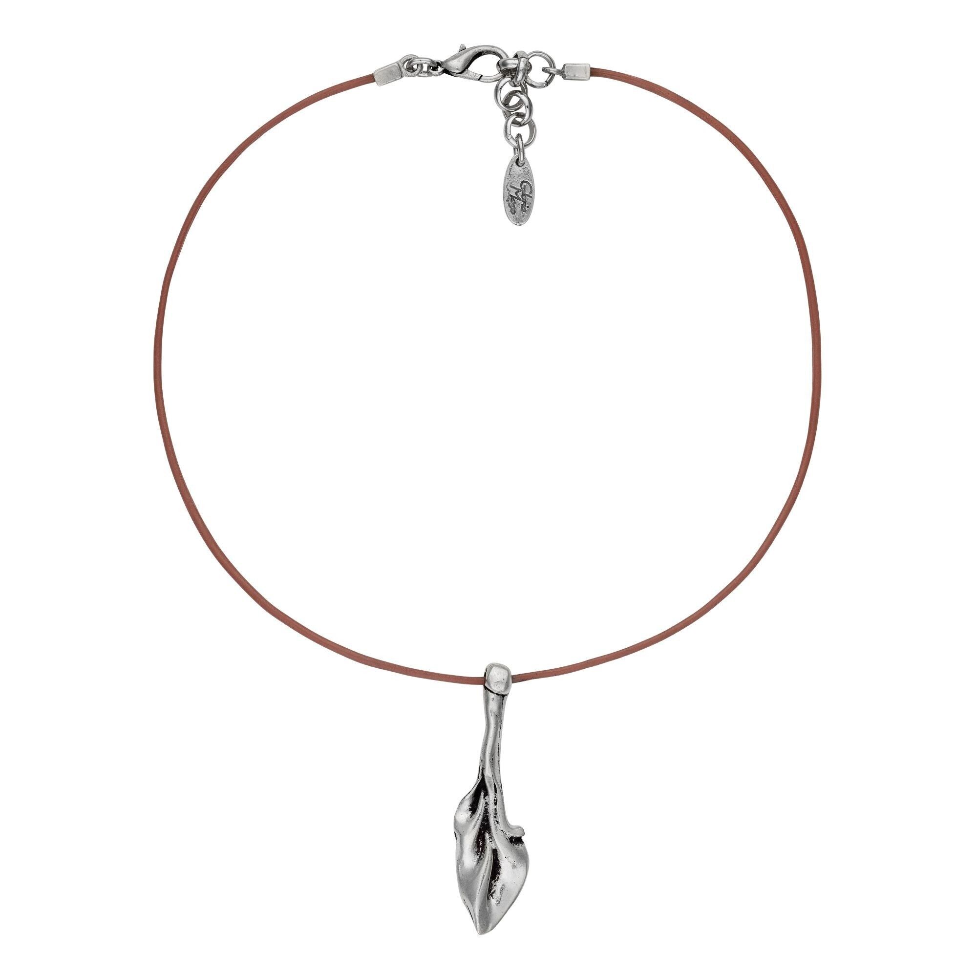 Girocollo in pelle piastrellato Origin argentato