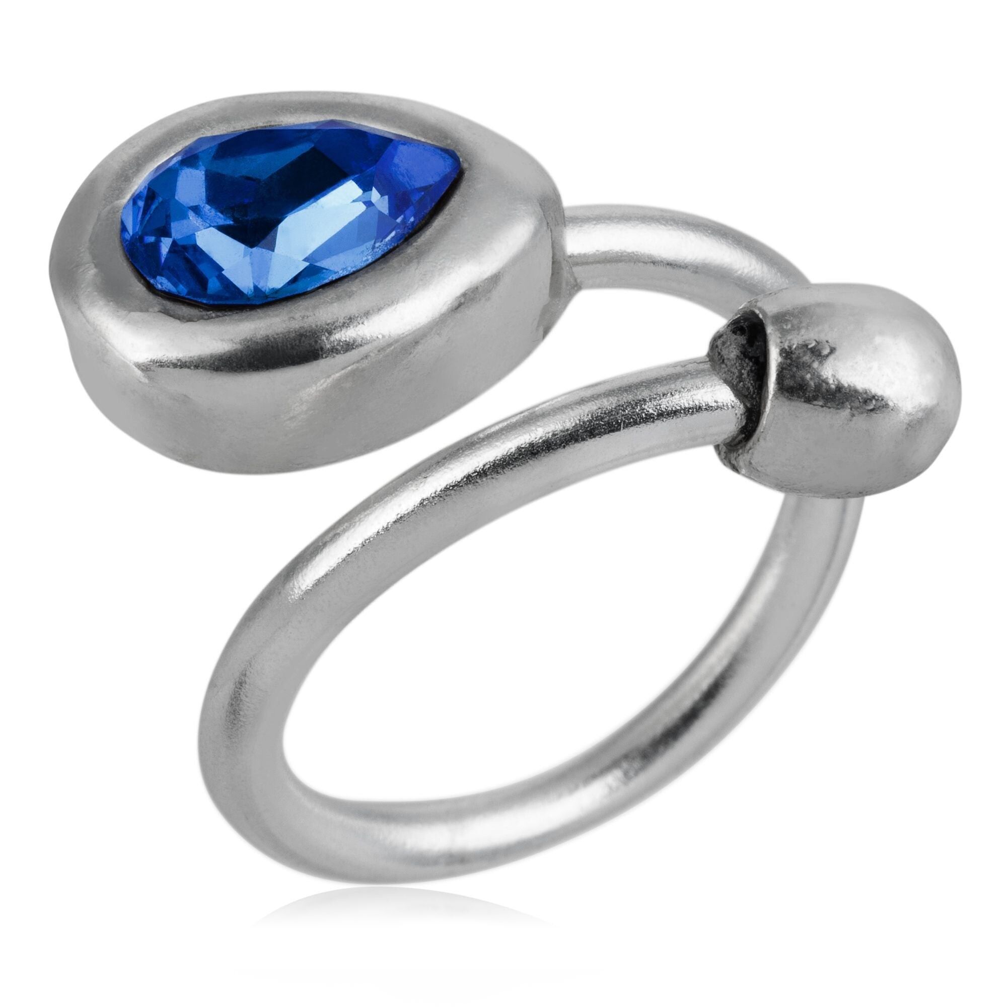 Ring-Swarovski blau Tropfen Silber 925 vergoldet