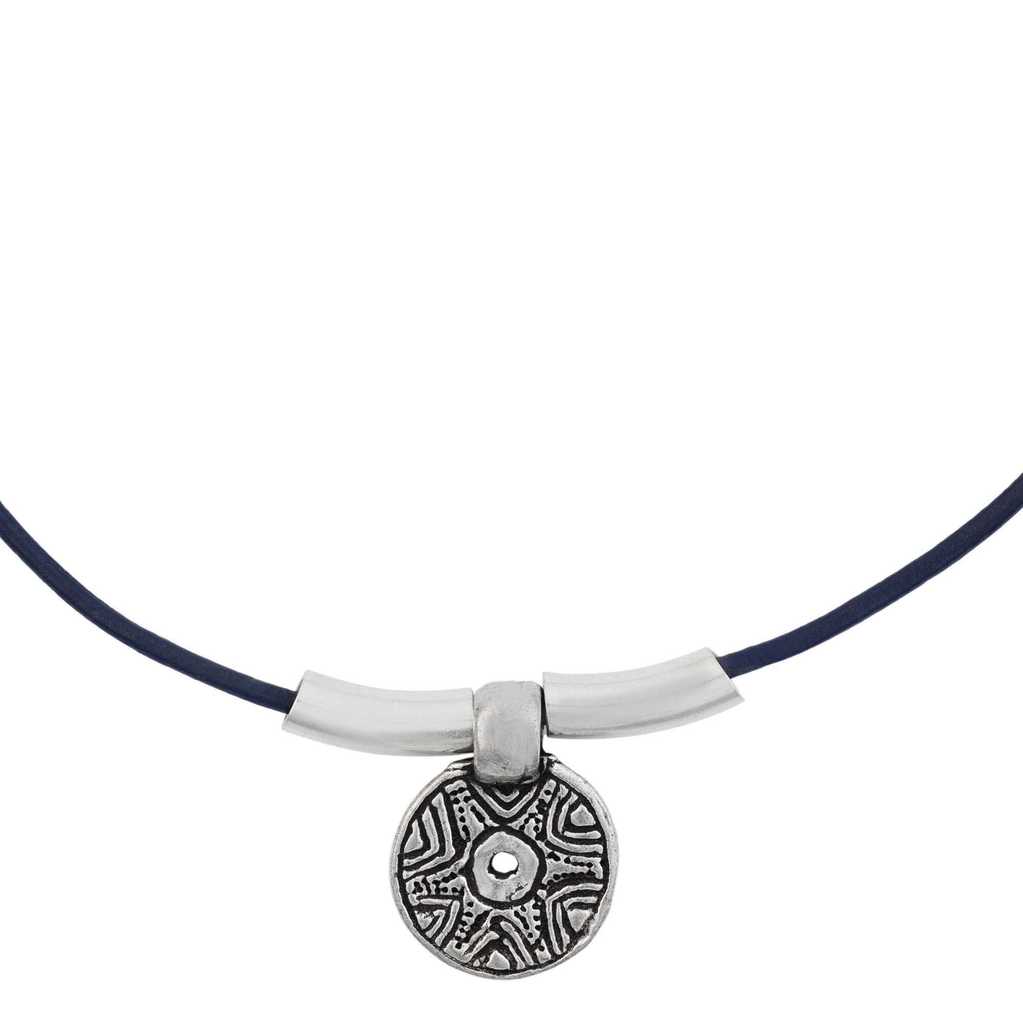 Gloria Mago Lederhalsband blau versilbert Ethno 40cm