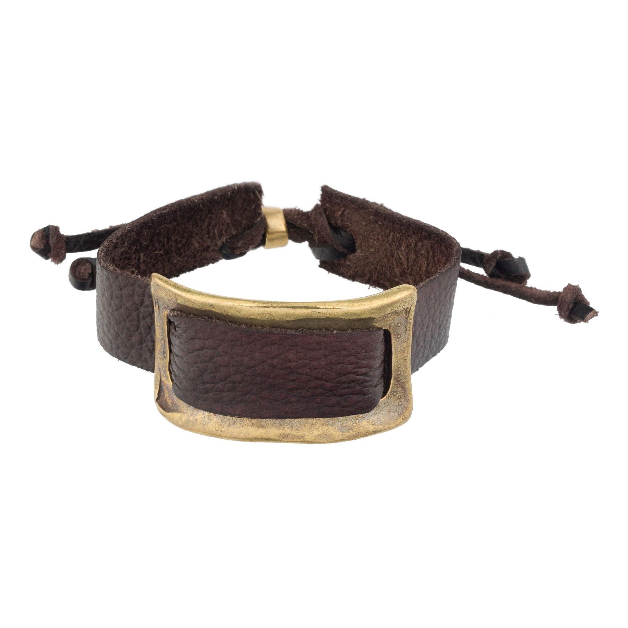 Bracciale in pelle e zama dorata "Pass" in pelle marrone