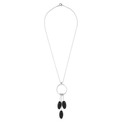Silver choker "Single Silver" Black Cascade crystal 40 cm