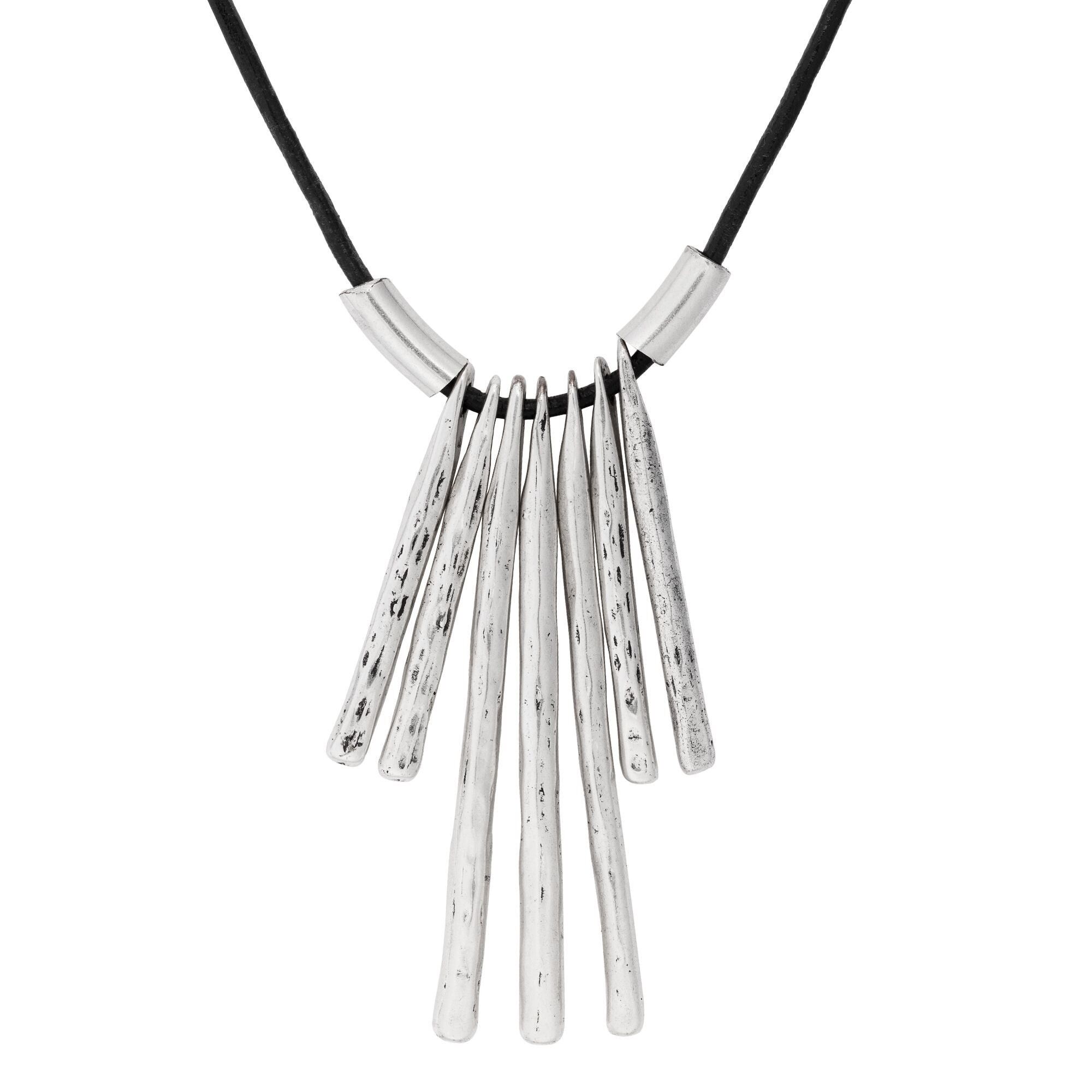 Girocollo pelle argentata Lido pelle nera 40cm