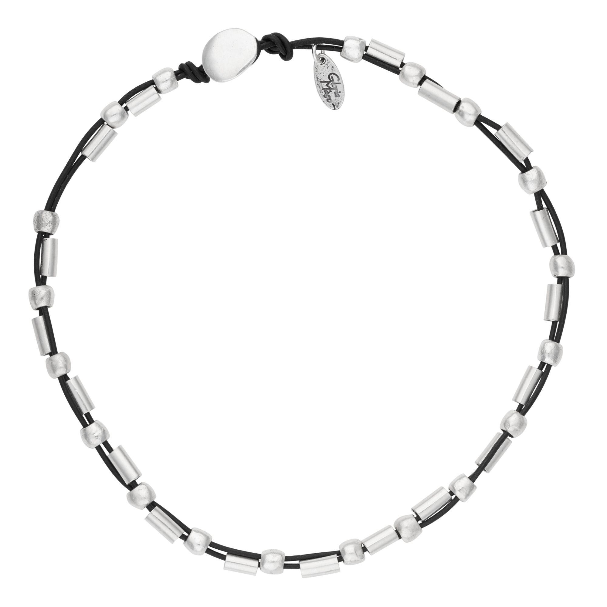 Girocollo Gloria Mago in pelle nera e placcata argento 40 cm