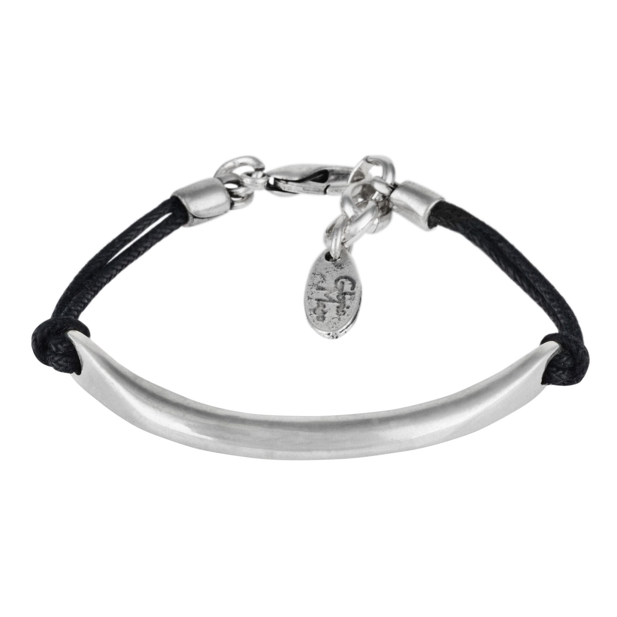 Bracciale in corda nera "Barra" placcato in argento placcato