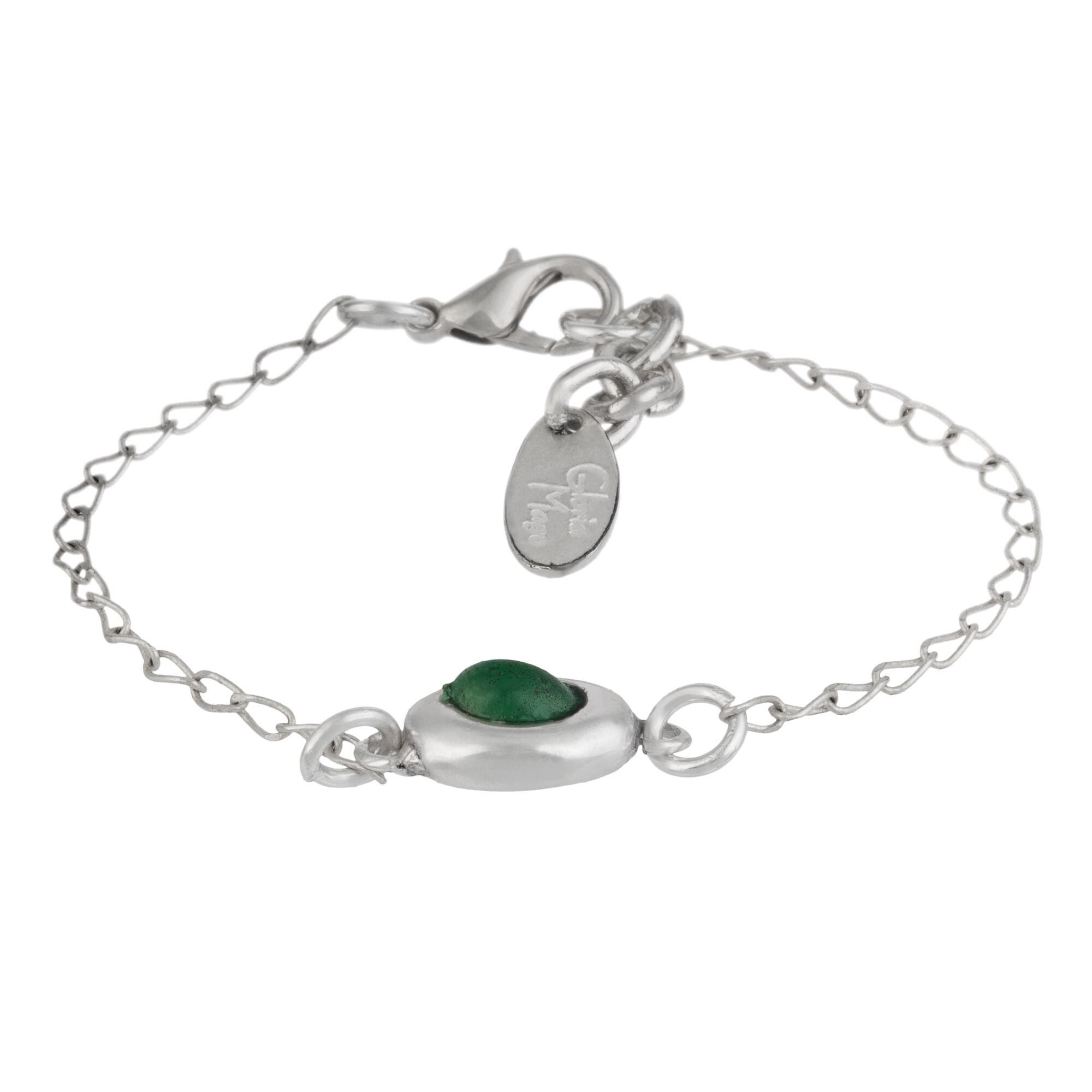 Bracciale a catena in argento placcato resina verde smeraldo