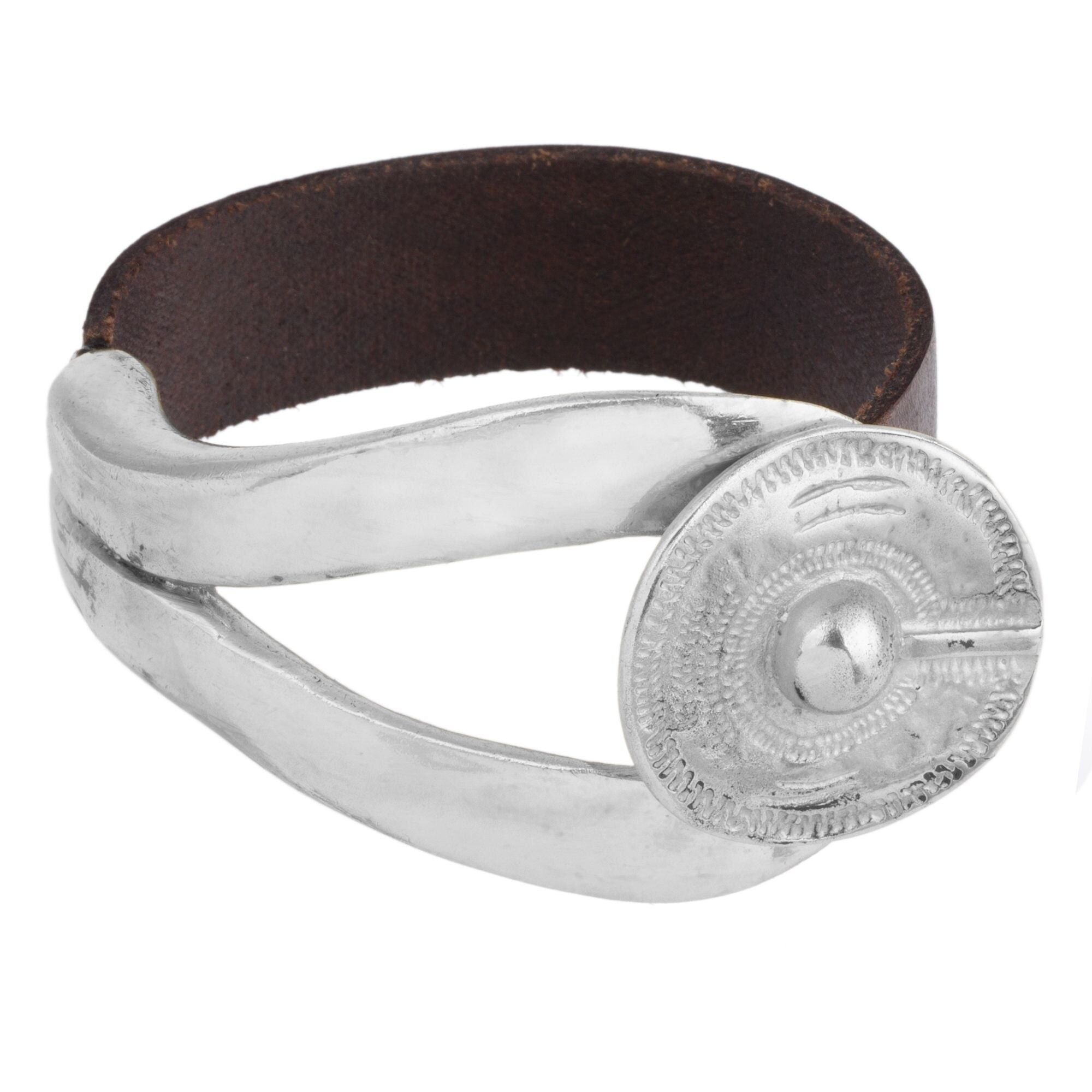 Bracciale largo in argento e pelle Lewi argento zama