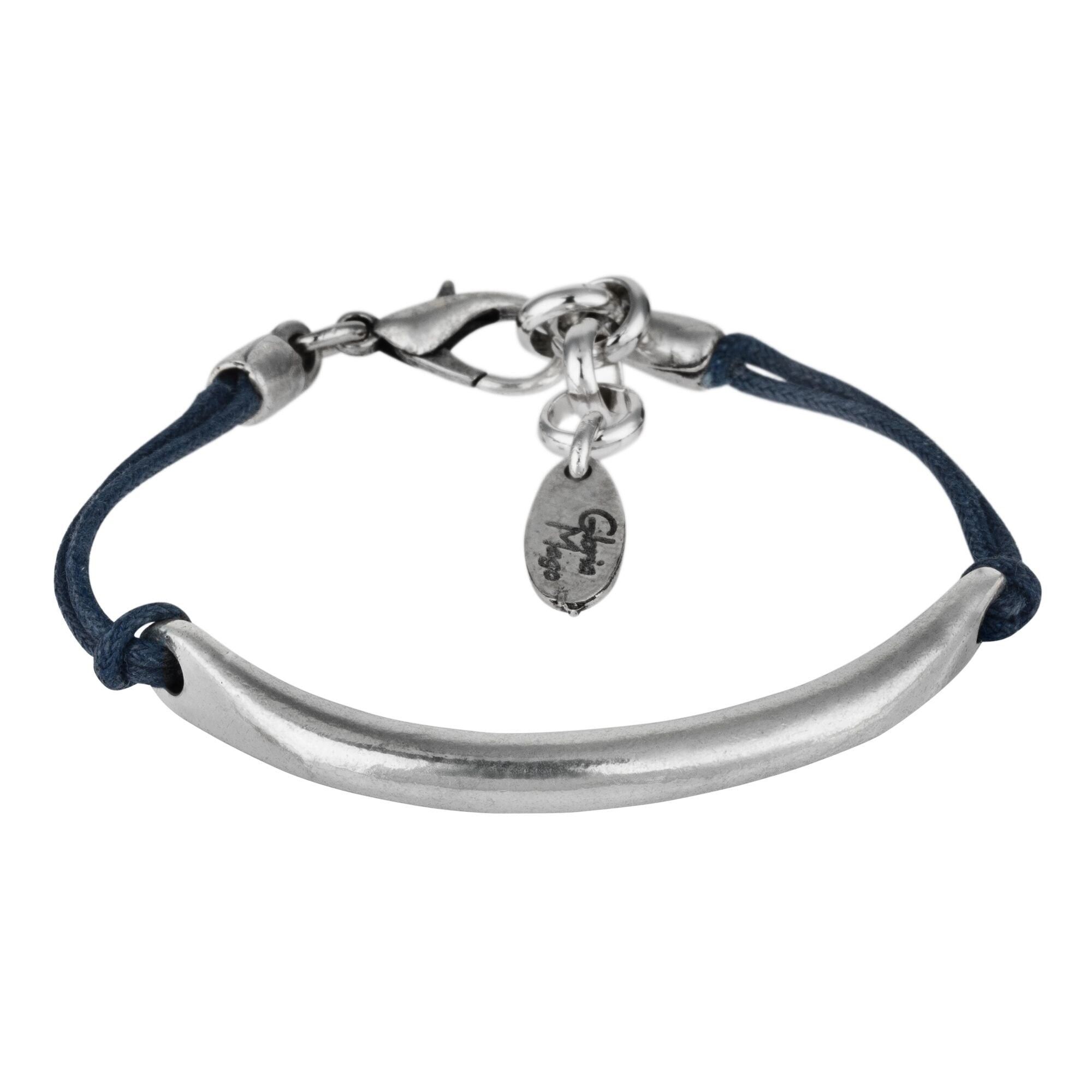 Bracciale in corda d'argento blu "Barra" argentato