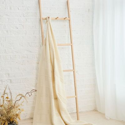 Noinín Textured Aran Stripe Supersoft Merino Throw - Cream