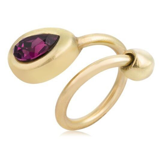 Anello- Cristallo Swarovski a goccia ametista oro