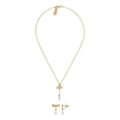 Parure con collana e orecchini Dragonfly in quarzo rosa