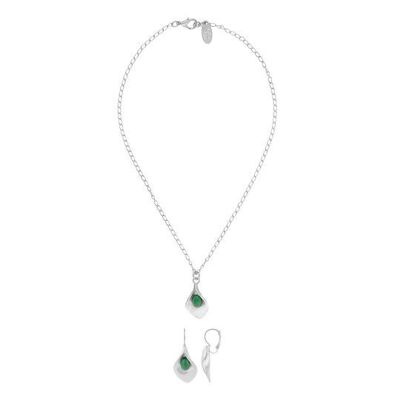 Conjunto collar-pendiente plata "Cala esmeralda"