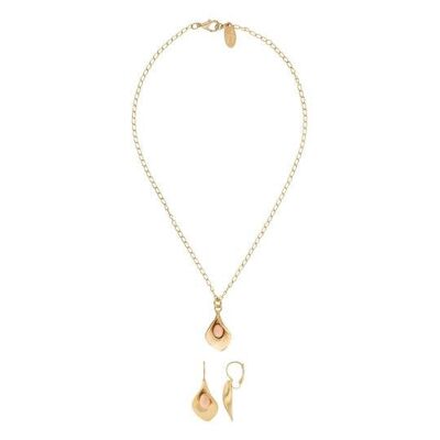 Conjunto pendiente y collar dorado Cala rosa palo