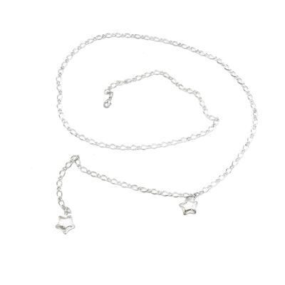Silver chain belt with star pendants