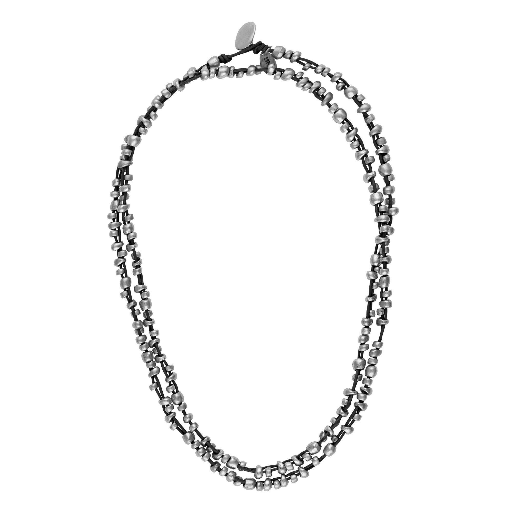 Collana in pelle Gloria Mago bracciale multigiro in argento placcato argento nero multiposizione