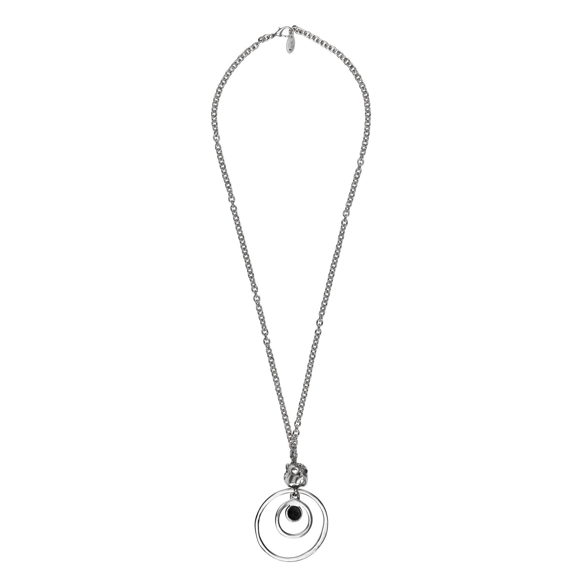 Versilberte Tigerkopf-Swarovski-Halskette in Schwarz