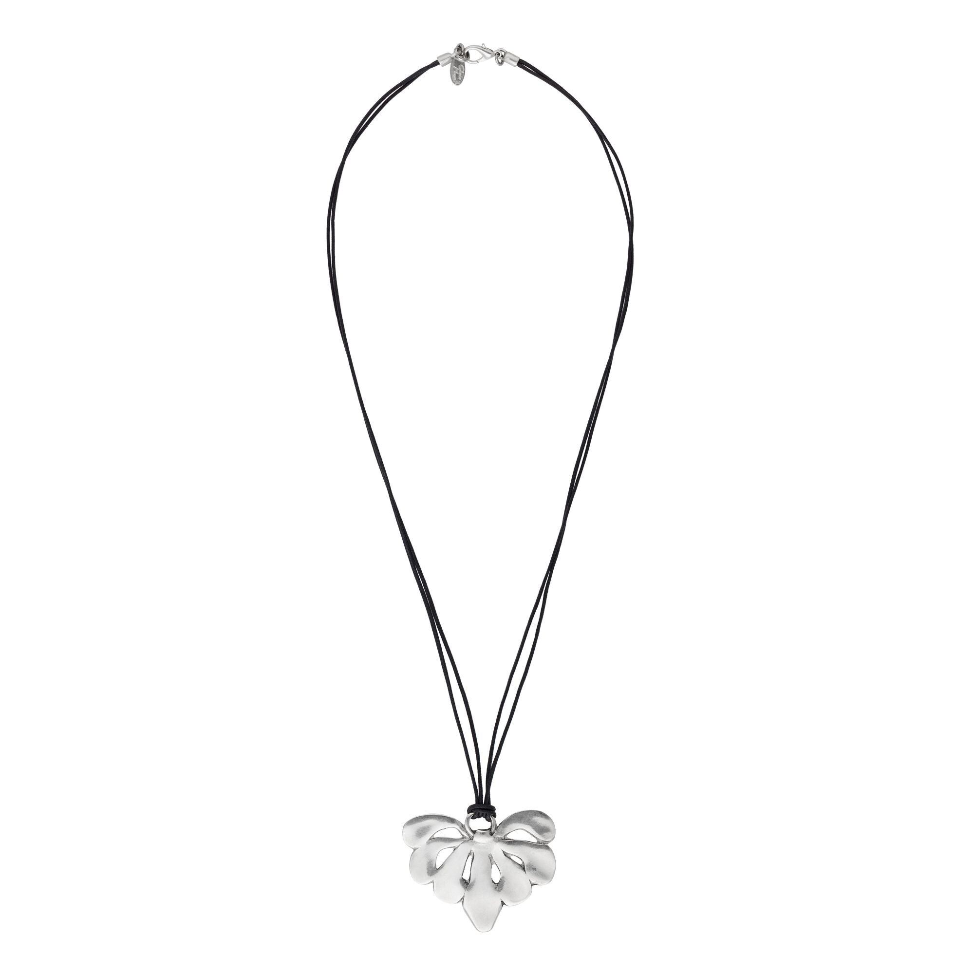 Collana nera lunga "Cuba" foglia argento 90cm