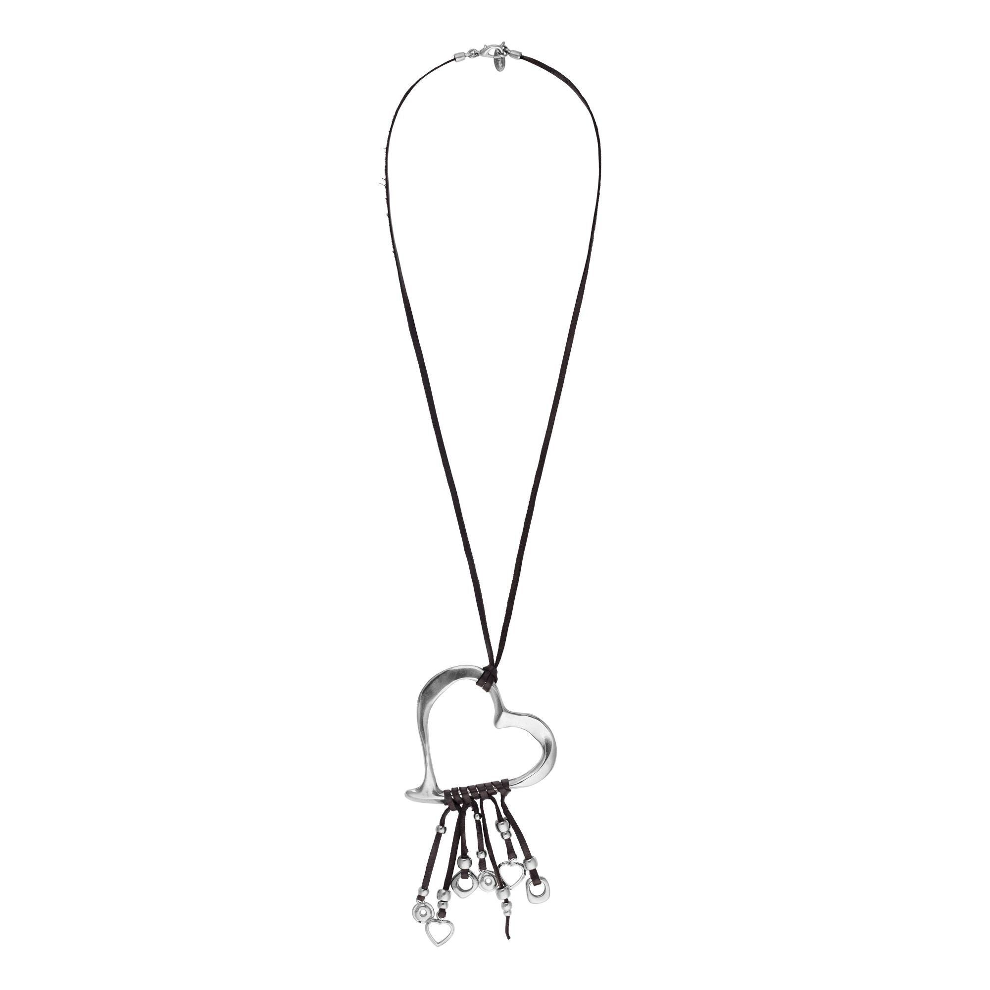Collana lunga a cuore con charms in argento