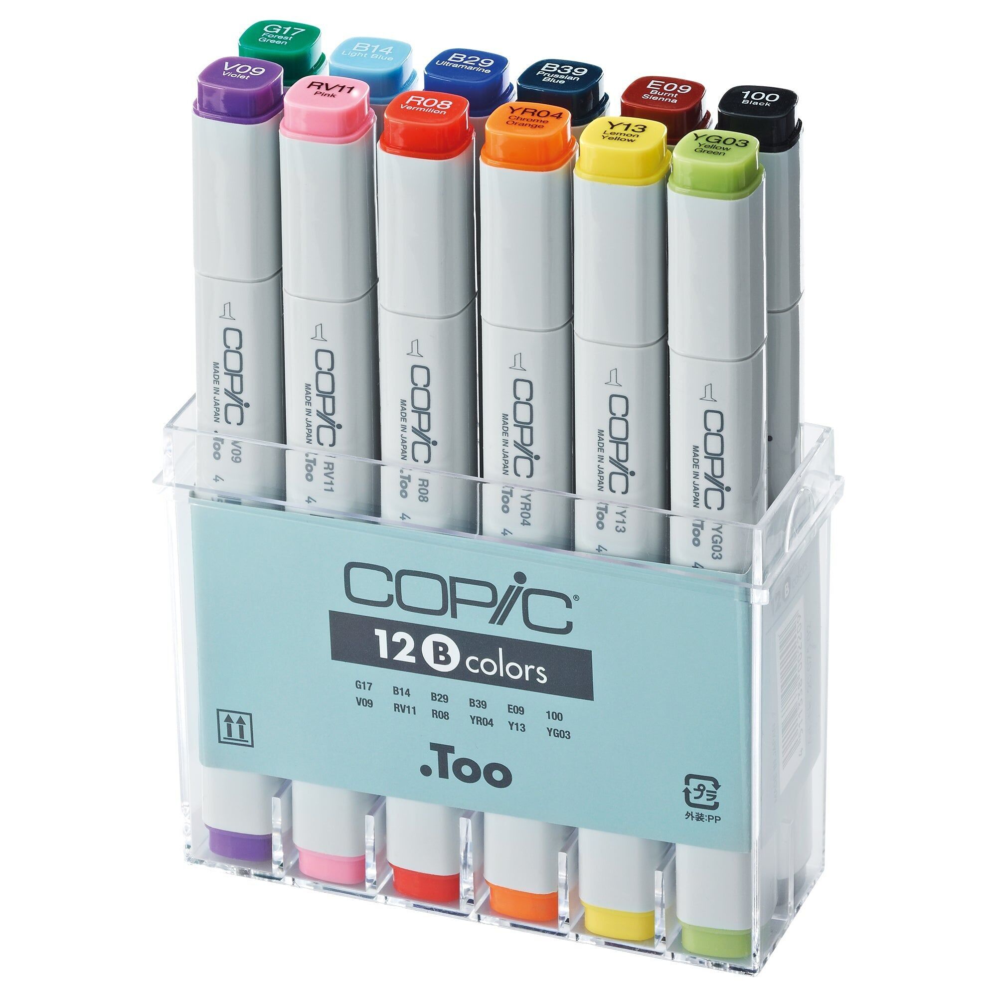 COPIC Classic Coloured Marker Pen - Set of 12 (Basic), For Art & Crafts, Colouring, Graphics, Highlighter, Design, Anime, Professional & Beginners, Art Supplies & Colouring Books