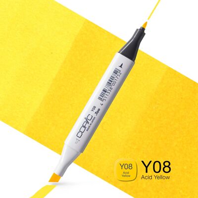 Marqueur de couleur classique Copic (Y-08) Jaune acide, pour loisirs créatifs, coloriage, graphisme, surligneur, design, dessins animés, professionnels et débutants, fournitures d'art et livres de coloriage