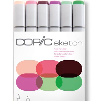 COPIC Sketch Coloured Marker Pen - Set of 6 Floral Favorites 1, For Art & Crafts, Colouring, Graphics, Highlighter, Design, Anime, Professional & Beginners, Art Supplies & Colouring Books