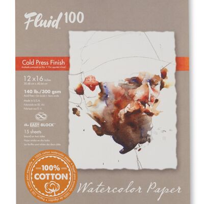 Blocco di carta per acquerelli Speedball Fluid 100 Cold Press, bianco, 12 x 16 pollici