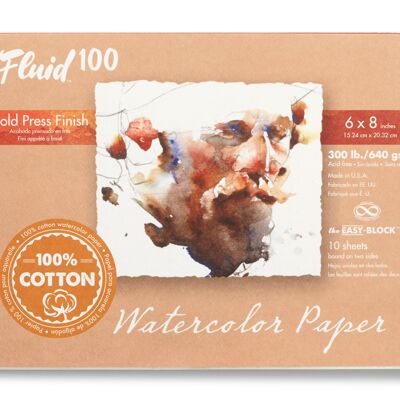 Bloque de papel de acuarela Speedball Fluid 100 Hot Press, blanco, 6 x 8 pulgadas
