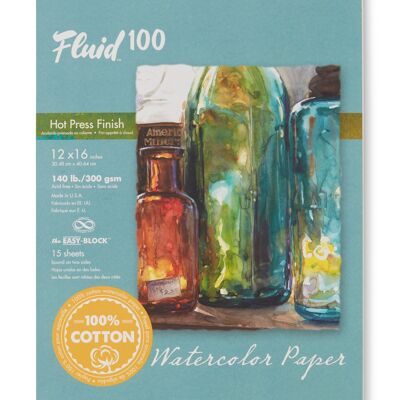 Bloc de papier aquarelle Speedball Fluid 100 Hot Press, blanc, 30,5 x 40,6 cm