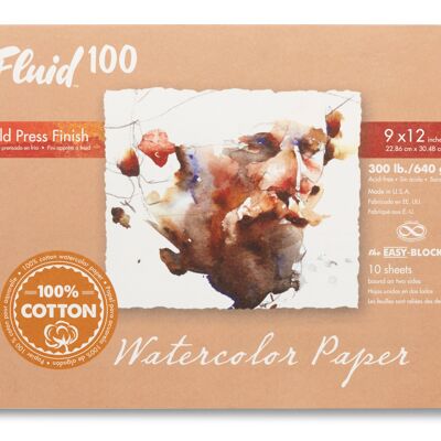 Blocco di carta per acquerelli Speedball Fluid 100 Hot Press, bianco, 9 x 12 pollici