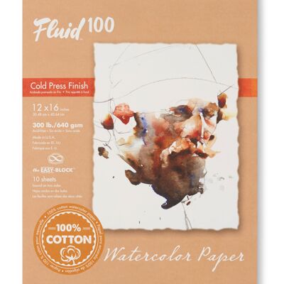 Bloc de papier aquarelle Speedball Fluid 100, 300 lb, blanc, 30,5 x 40,6 cm