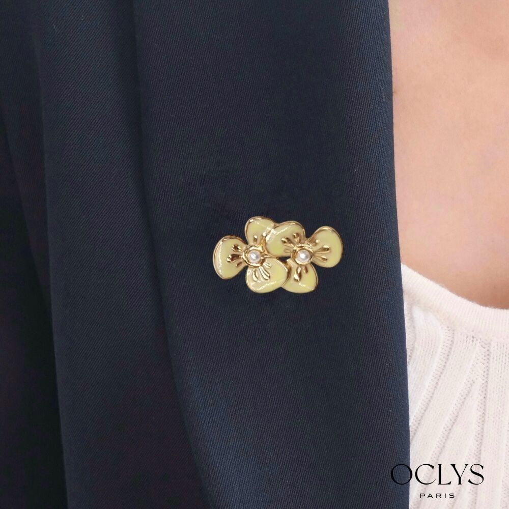 Lilac gold-plated stainless steel double flower brooch
