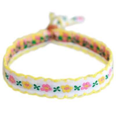 Bracelet tissé fleur de coton blanc/jaune