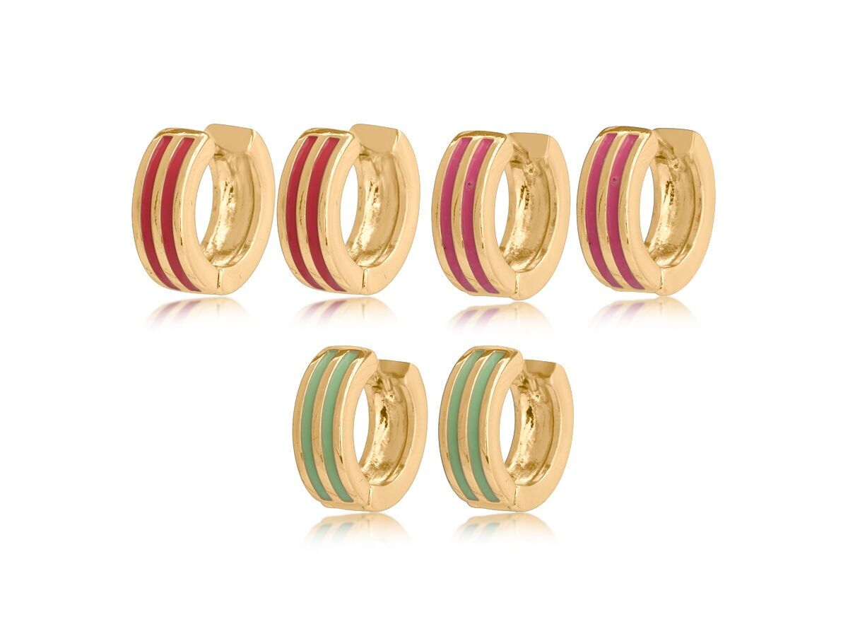 3118 SANDRA PACK DE 3 BOUCLES D'OREILLES CRÉOLES ÉMAILLÉES