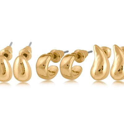 3092 ALTEA LOT DE 3 BOUCLES D'OREILLES FORME ORGANIQUE