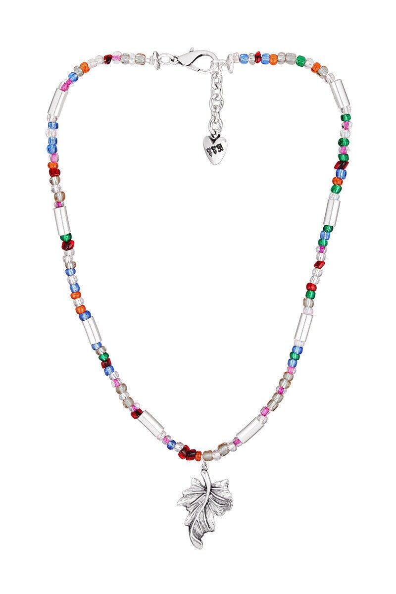 Girocollo foglia multicolore placcato argento