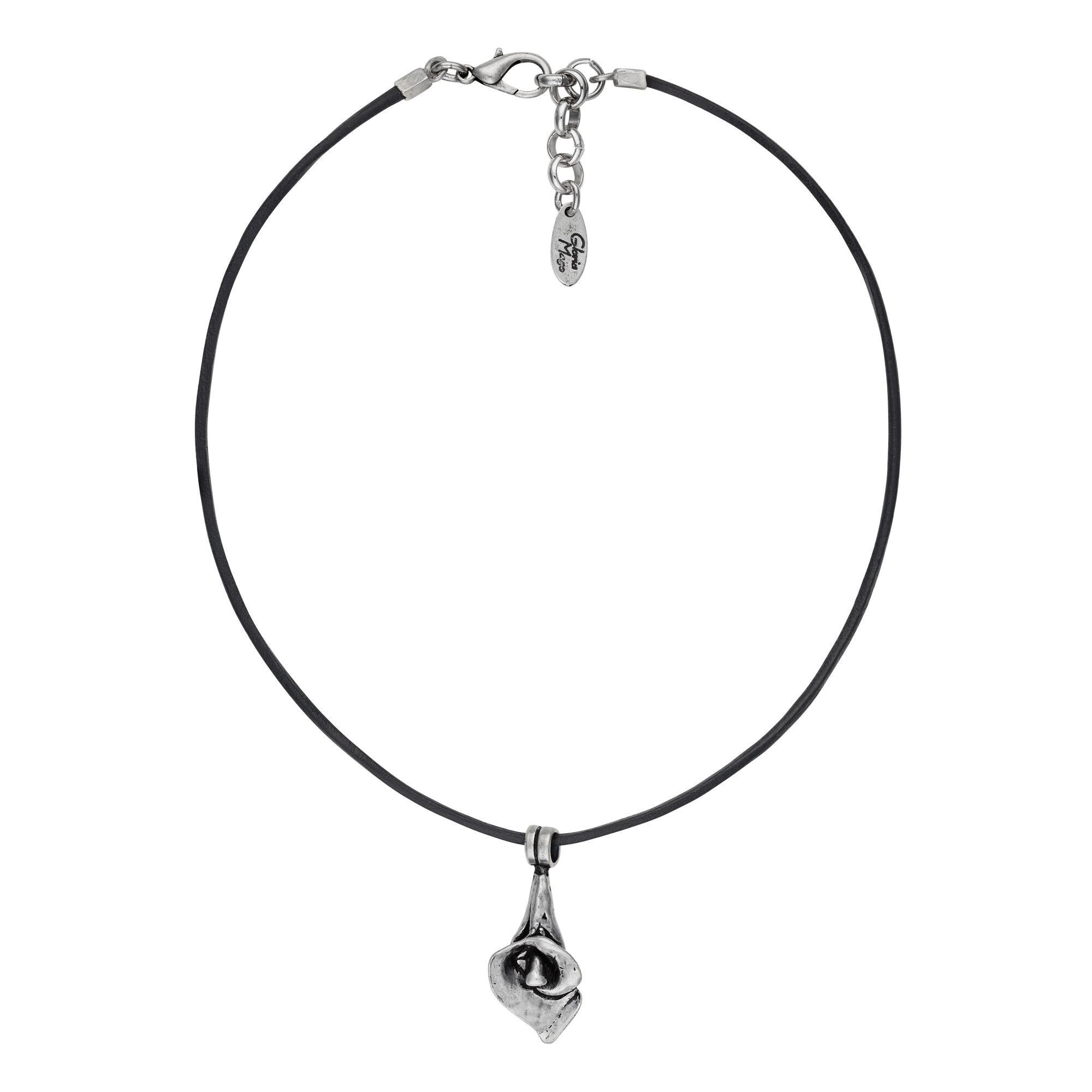 Collana girocollo in pelle e argento Cala pelle nera