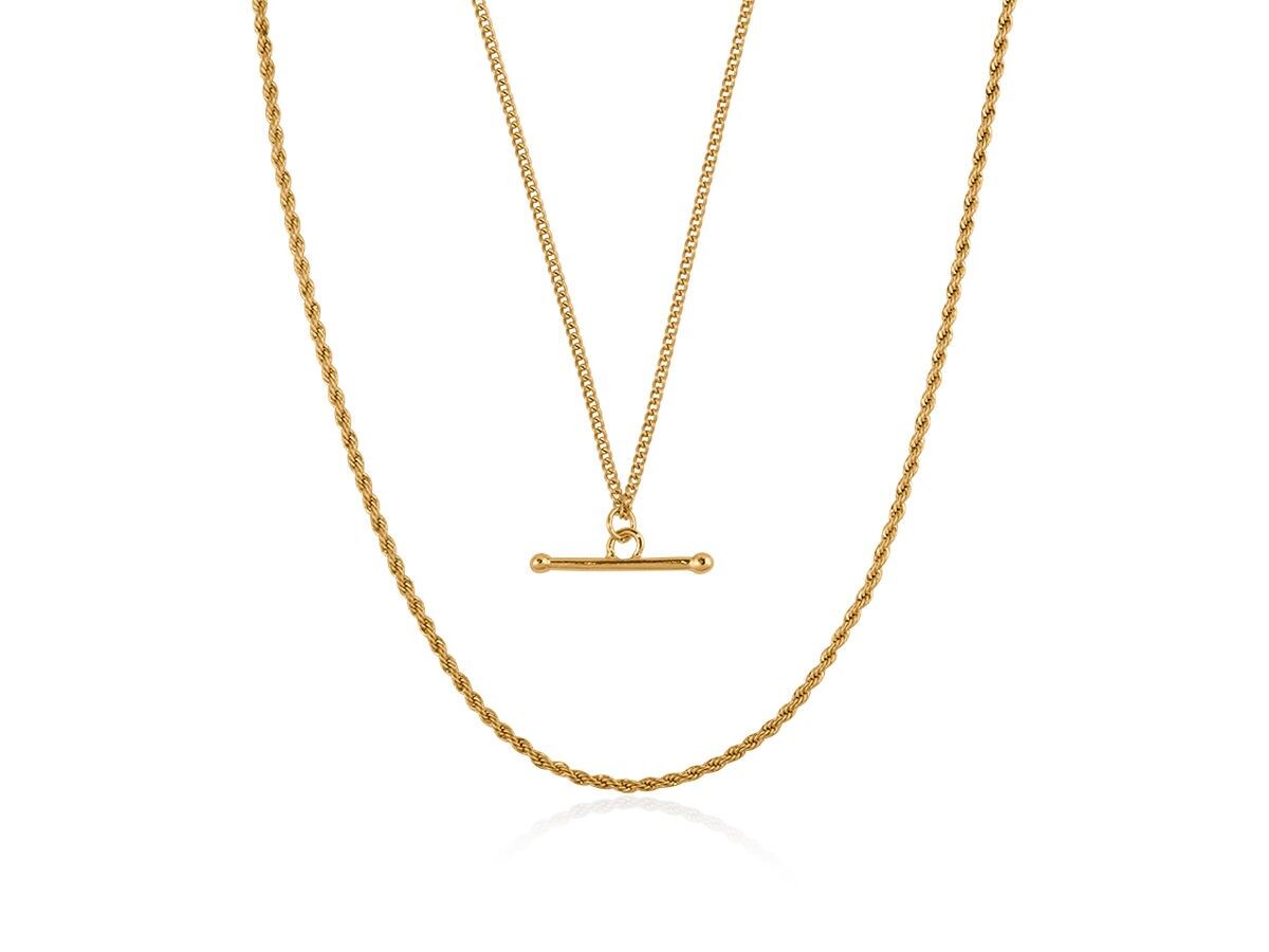 3074 MARINA TWO LAYERED CHAIN LONG NECKLACE WITH TBAR