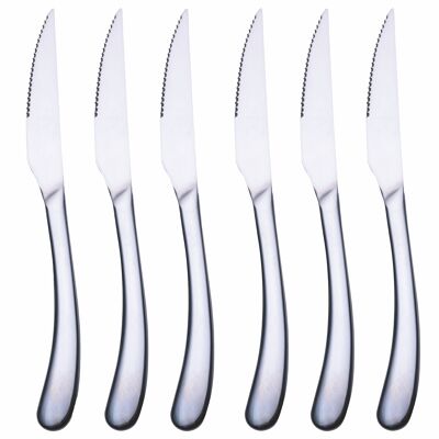 Set 6 coltelli bistecca in acciaio inox, design elegante, silver lucido, Montecarlo