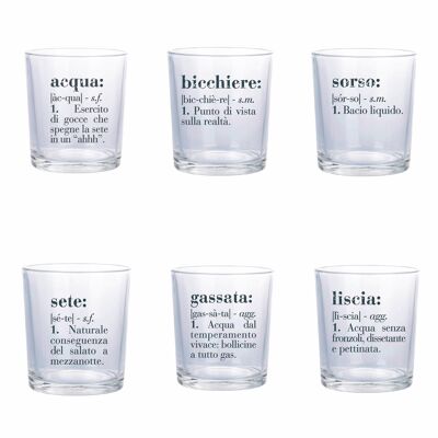 Lot de 6 verres à eau en verre de 360 ml, décorés d'écritures, Victionary