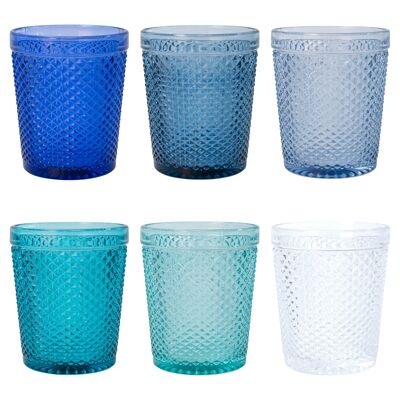 Lot de 6 verres à eau 300 ml en verre, surface effet diamant, Honey Ocean