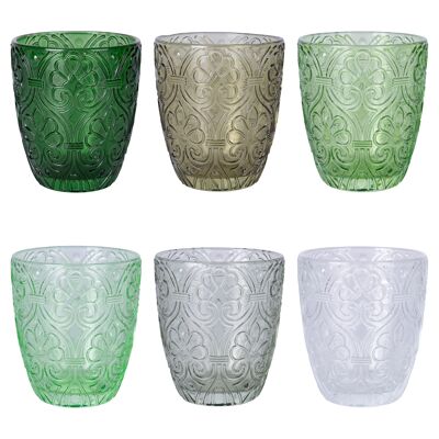 Juego de 6 vasos de agua de cristal de 300 ml, Granada Greenery