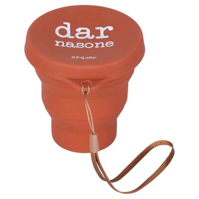 Gobelet pliable avec couvercle 200 ml en silicone, rouille avec écriture, S.P .Q.avant