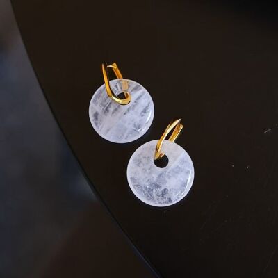 Boucles d'oreilles minimalistes rondes en cristal de quartz transparent