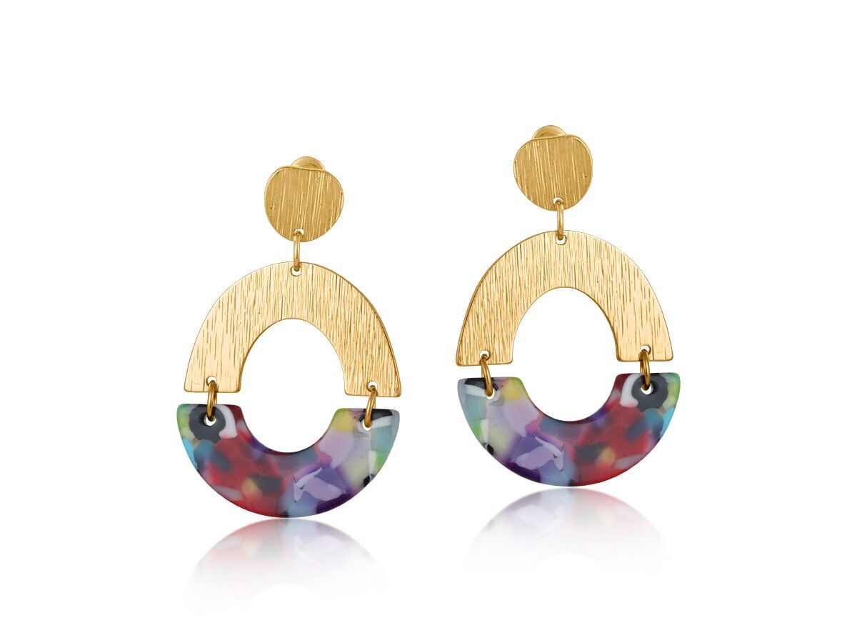 2972 SOPHIA BOUCLES D'OREILLES PENDANTES DEMI-DISQUE EN MÉTAL ET RÉSINE