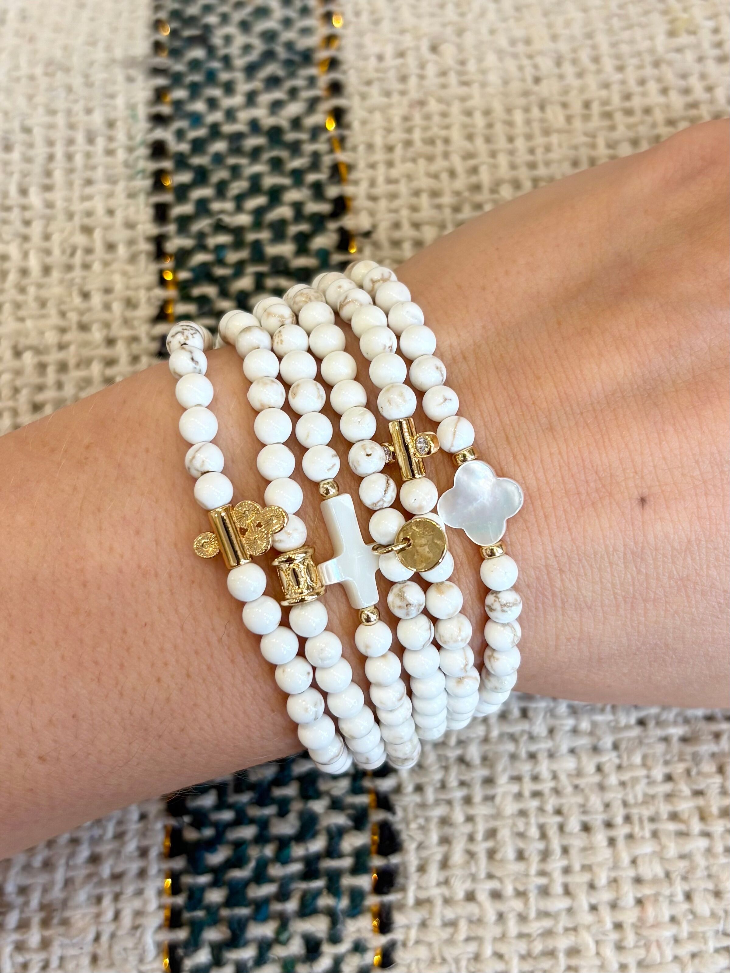 Bracelets téva écrus élastiques plaqué or