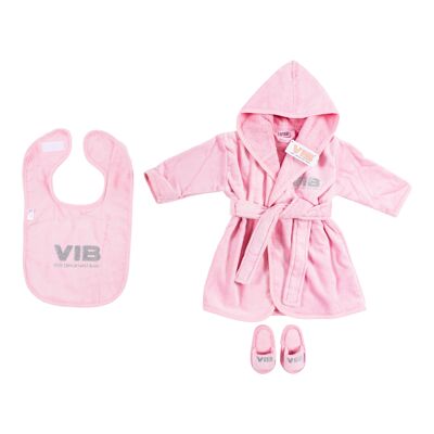 Giftset Rosa: Albornoz 62-68 / Babero / Pantuflas