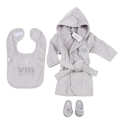 Giftset Grey: Bathrobe 62-68/Bib/Slippers