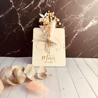 Insegnante - Biglietto di ringraziamento in legno per quest'anno - regalo di fine anno scolastico per l'insegnante con bouquet di fiori secchi