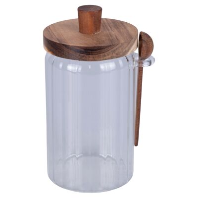 Barattolo 750 ml in vetro borosilicato, coperchio e cucchiaino in legno di acacia, Glass