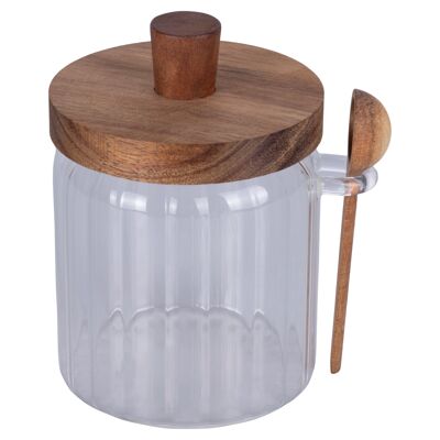 Barattolo 460 ml in vetro borosilicato, coperchio e cucchiaino in legno di acacia, Glass